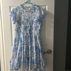 Blue Floral Smocked Tiered Midi Dress - Women